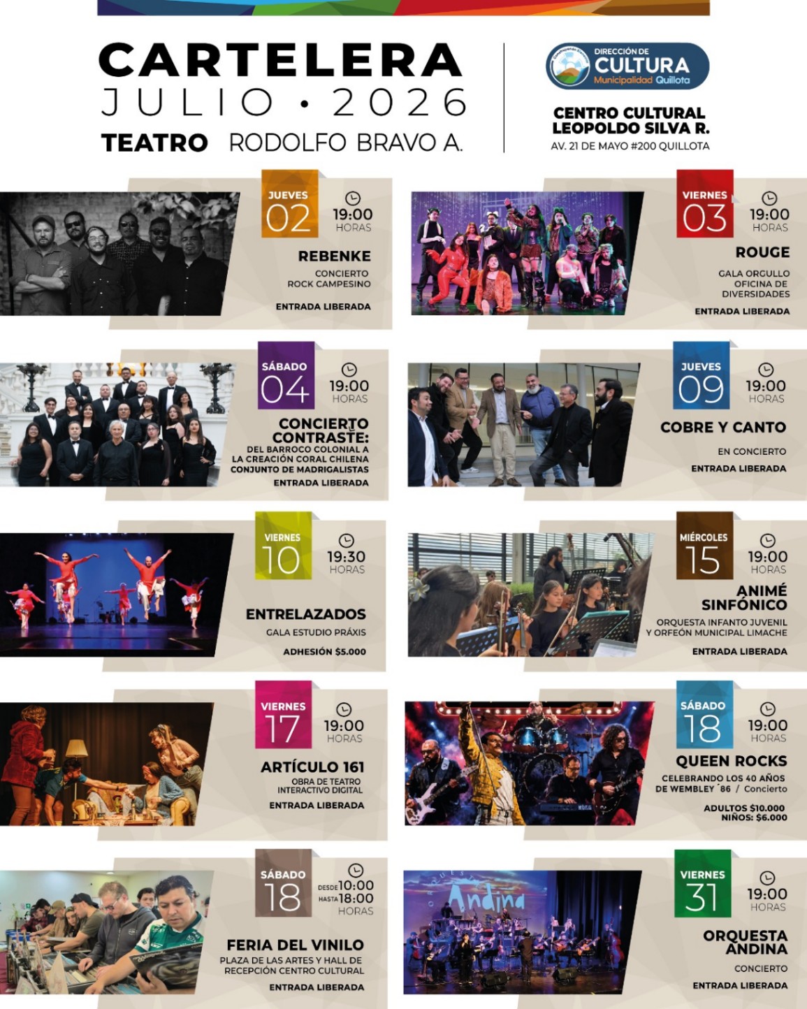 Panoramas de invierno: Centro Cultural de Quillota invita a la comunidad a disfrutar de su cartelera artística de julio 